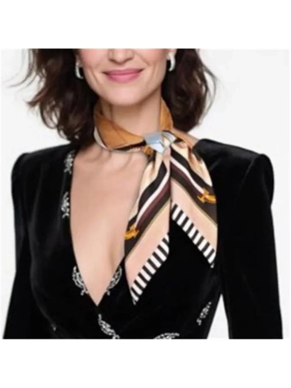 Fashion Silk Satin Head Scarf Bandana Bag Pattern Brown Striped Edge
